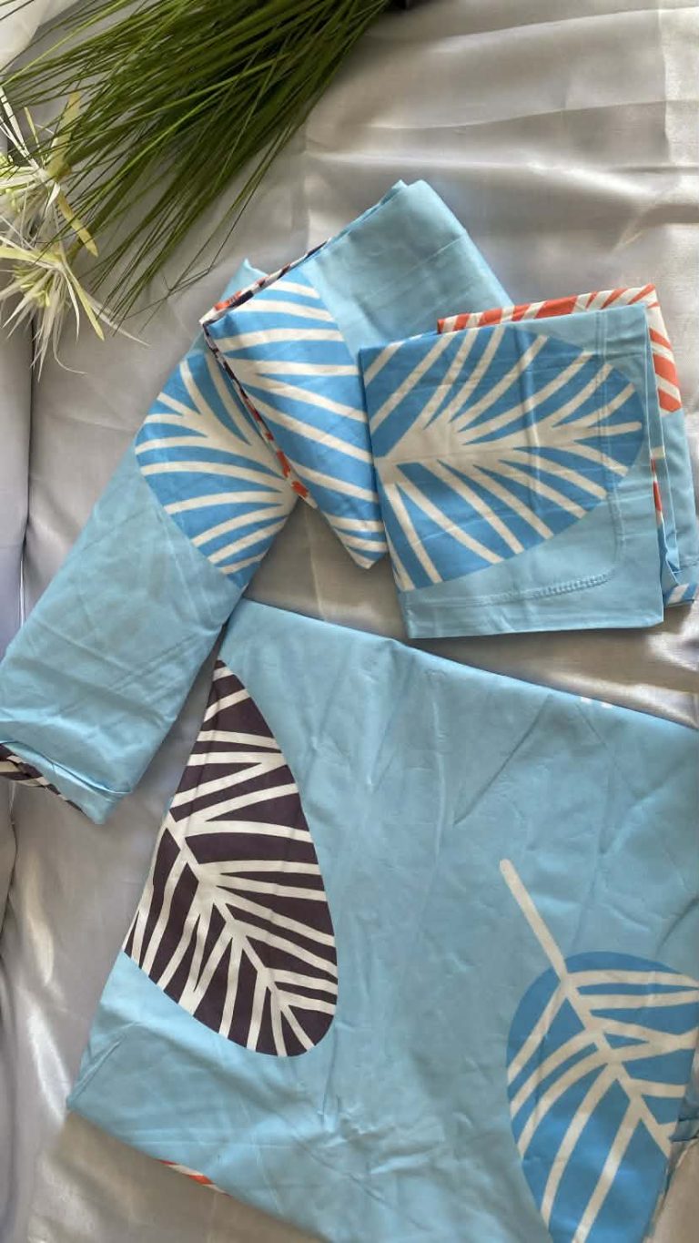 Parure drap housse bleu palmes