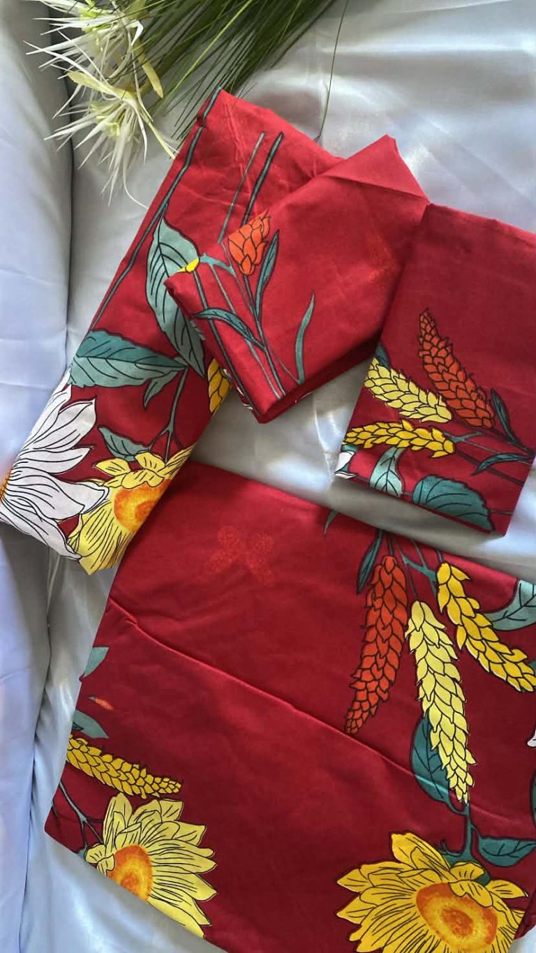 Parure drap housse rouge tournesols