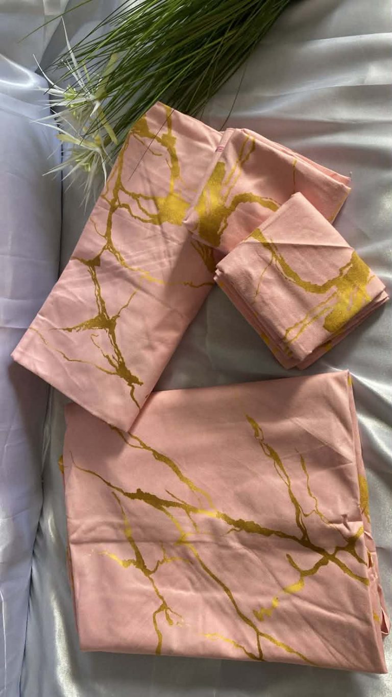 Parure drap housse rose marbré doré